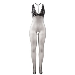 951993 Bodystocking Crotchless De Rejilla Transparente Negro Talla Única