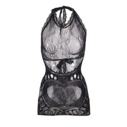 952075 Vestido Curto De Malha Com Costas Descobertas E Detalhe De Coração Preto Tamanho Único