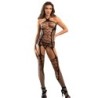 952105 Bodystocking Crotchless De Rejilla Con Cuello Halter Y Espalda Abierta Negro Talla Única