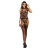 952136 Bodystocking Crotchless De Rejilla Con Detalles Florales Y Cuello Halter Negro Talla Única