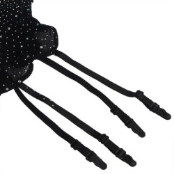 952174 Bodystocking De Malha Com Luvas E Diamantes Preto Tamanho Único