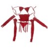 952181 Meia-Corpo de Rede Com Luvas e Diamantes Vermelho Tamanho Único