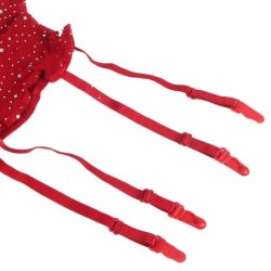 952181 Meia-Corpo de Rede Com Luvas e Diamantes Vermelho Tamanho Único