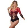 952259 Elastische Netjurk Lange Mouwen Verloop Rood En Zwart One Size