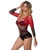 952259 Elastische Netjurk Lange Mouwen Verloop Rood En Zwart One Size