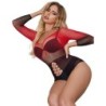 952259 Elastische Netjurk Lange Mouwen Verloop Rood En Zwart One Size