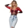952259 Elastische Netjurk Lange Mouwen Verloop Rood En Zwart One Size