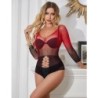 952259 Elastische Netjurk Lange Mouwen Verloop Rood En Zwart One Size