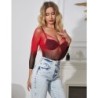 952259 Elastische Netjurk Lange Mouwen Verloop Rood En Zwart One Size