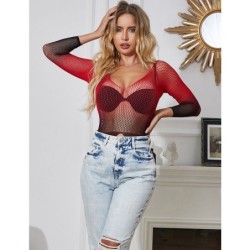 952259 Elastisches Netz-Kleid Langarm Farbverlauf Rot und Schwarz Einheitsgröße