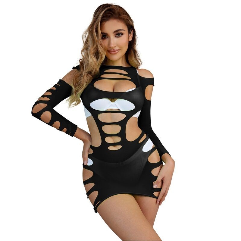 952266 Rochie Elastică Tip Plasă Mânecă Lungă Neagră Mărime Unică
