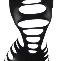952266 Elastisches Netz-Kleid Langarm Schwarz Einheitsgröße