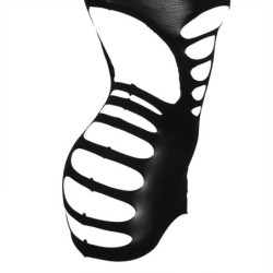 952266 Elastisches Netz-Kleid Langarm Schwarz Einheitsgröße