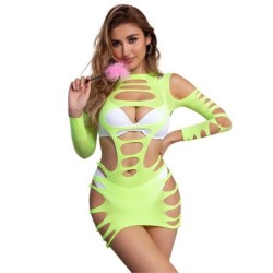 952280 Vestido De Rejilla Elstico Manga Larga Verde Talla Única