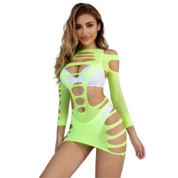 952280 Elastisches Netz-Kleid Langarm Grün Einheitsgröße