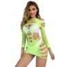 952280 Elastisches Netz-Kleid Langarm Grün Einheitsgröße