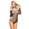 952297 Body in rete lucida con spalle scoperte a maniche lunghe nero taglia unica