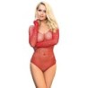 952303 Body a Rete Lucido con Spalle Scoperte Manica Lunga Rosso Taglia Unica