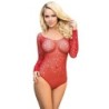 952303 Glanzend Netbody Met Blote Schouders Lange Mouwen Rood One Size