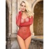 952303 Body a Rete Lucido con Spalle Scoperte Manica Lunga Rosso Taglia Unica