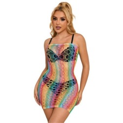 952365 Vestito A Rete Spalle Scoperte Arcobaleno Taglia Unica