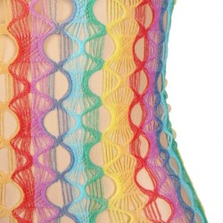 952365 Netz-Kleid schulterfrei Regenbogen Einheitsgröße