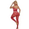 952372 Bodystocking Crotchless Tīklveida Un Mežģīņu Ar Augstu Kaklu Sarkans Viens Izmērs