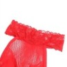 952372 Bodystocking Crotchless Van Netstof En Kant Met Hoge Hals Rood One Size
