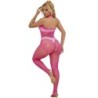 952389 Fishnet and Lace High Neck Crotchless Bodystocking Pink One Size