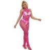 952389 Bodystocking Crotchless De Rejilla Y Encaje Con Cuello Alto Rosa Talla Única