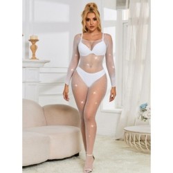 952396 Síťované body s diamanty, dlouhý rukáv, bílé, univerzální velikost