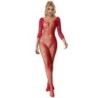 952419 Netz-Bodystocking mit Diamanten, Langarm, Rot, Einheitsgröße