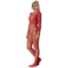 952419 Bodystocking med fiskenet og diamanter, lange ærmer, rød, one size
