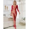 952419 Bodystocking ar tīkla rakstu ar dimantiem, ar garām piedurknēm, sarkans, viens izmērs