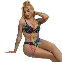 952426 Netz-Kleid Langarm Regenbogen Einheitsgröße