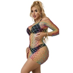 952426 Netz-Kleid Langarm Regenbogen Einheitsgröße
