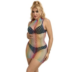 952433 Ärmelloses Netz-Kleid mit Rollkragen Regenbogen Einheitsgröße