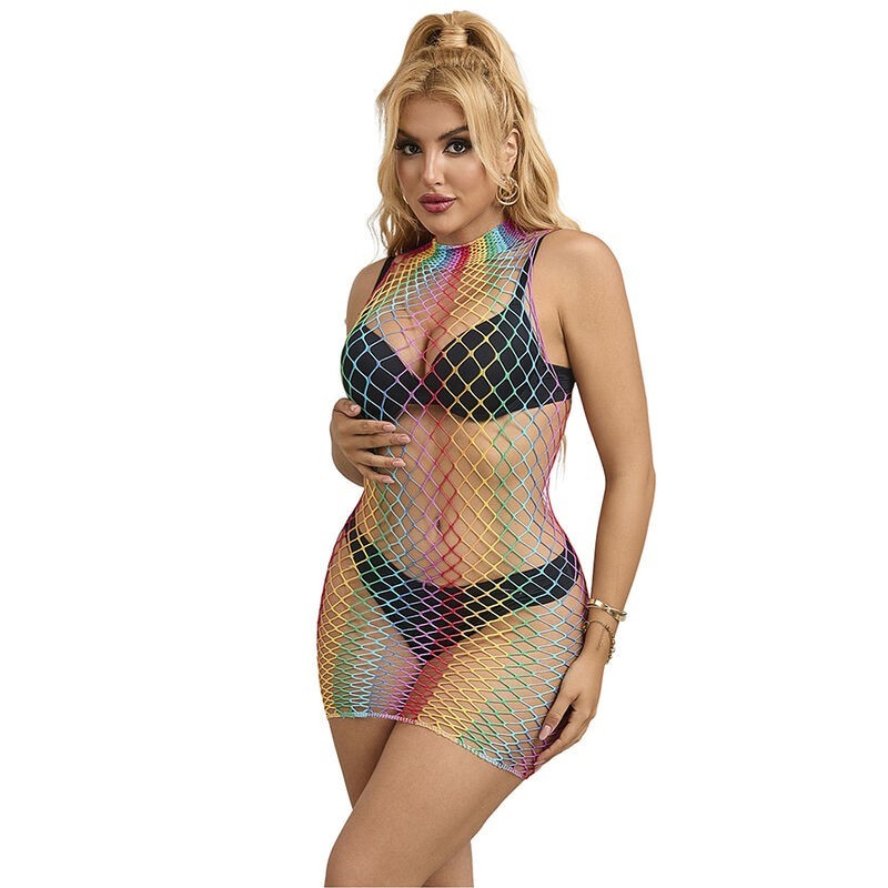 952433 Mouwloze Netjurk met Regenboog Hoge Hals One Size