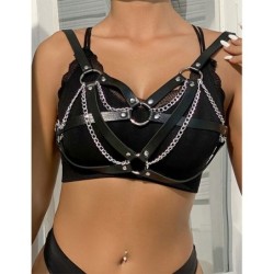 953713 Punk Bondage Bælte Metal Spænde Sort One Size