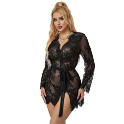 953768 Camisón De Encaje + Tanga Negro L/Xl