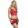 953904 Ensemble 3 Pièces Dentelle Et Satin Rouge L/Xl