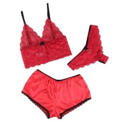 953904 Set 3 osaa Pitsi ja Satiini Punainen L/Xl