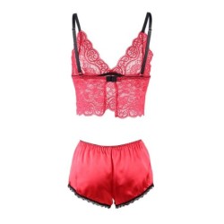 953904 Set 3 Stuks Kant En Satijn Rood L/Xl
