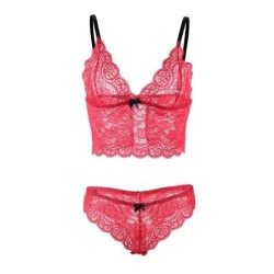 953904 Ensemble 3 Pièces Dentelle Et Satin Rouge L/Xl