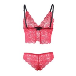 953904 Set 3 Stuks Kant En Satijn Rood L/Xl