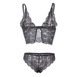 953928 Set 3 Piezas Encaje Y Saten Negro L/Xl