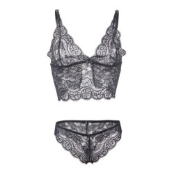 953928 Set 3 Piezas Encaje Y Saten Negro L/Xl