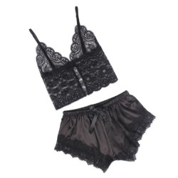 953942 Pijama Sexy Saten Y Encaje Negro L/Xl