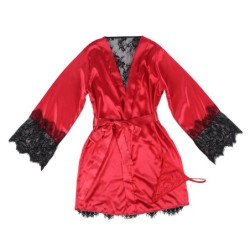 954024 Spitzen-Negligé mit transparentem Rücken + String Rot/Schwarz L/Xl