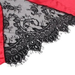 954024 Cămașă de Noapte din Dantelă cu Spatele Transparent + Tanga Roșu/Negru L/Xl